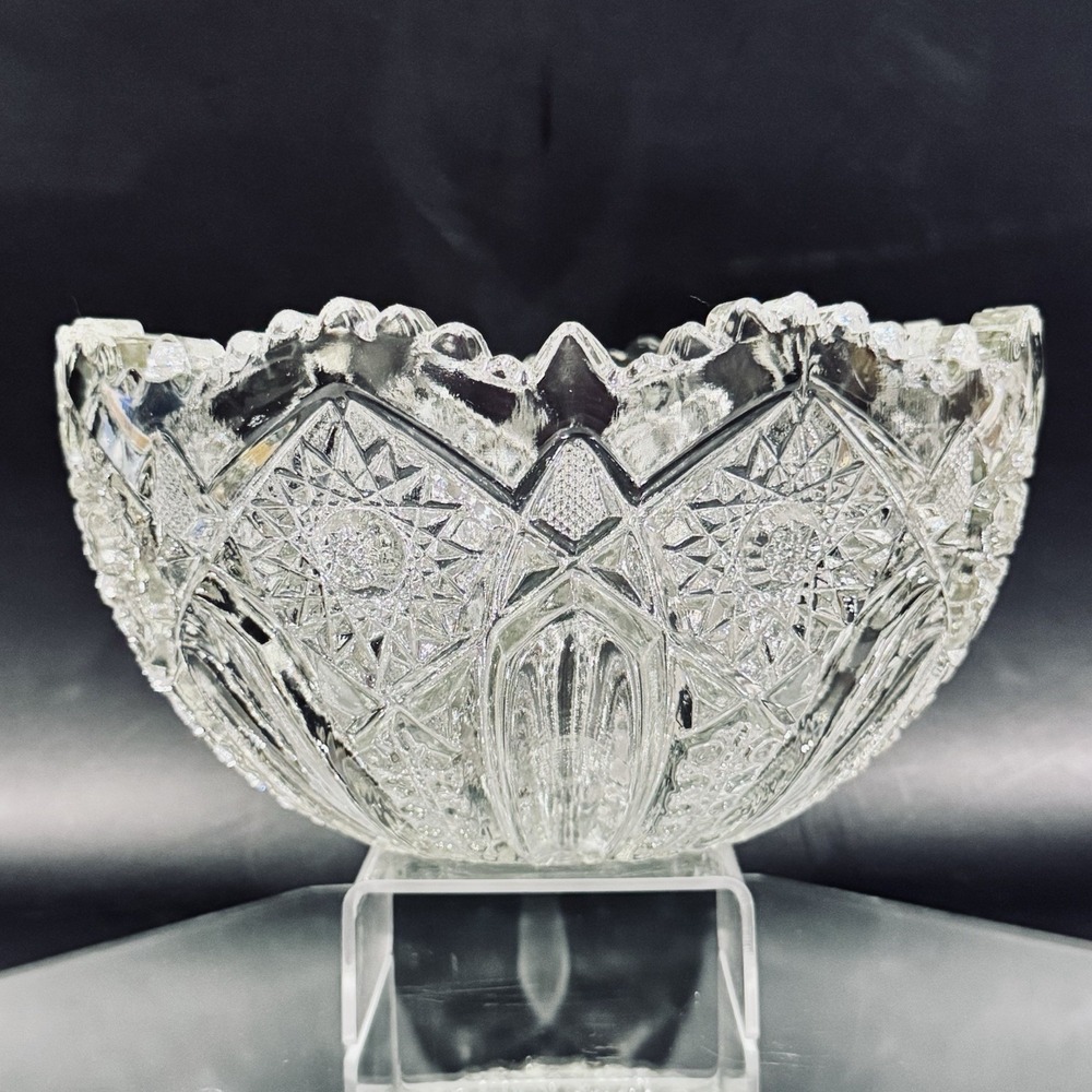 Vintage Mckee Glass Co Clear Pressed Glass Serving Bowl Sawtooth Rim Heavy